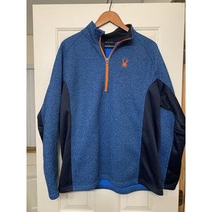 Spyder Outbound Men’s 1/4 Zip Pullover Sweater, Blue with Orange, Size XL